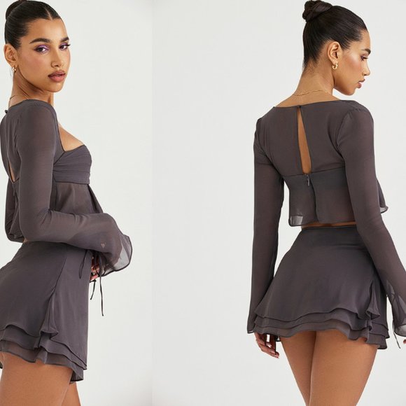 HOUSE OF CB 'Athena' Shadow Long Sleeve Floaty Top NWOT - Picture 9 of 13